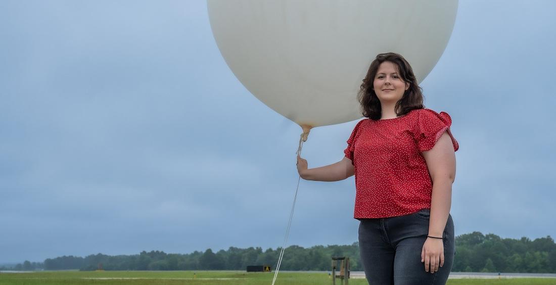 As part of her job at the National Weather Service outside Atlanta, University of South Alabama graduate Carmen Hernandez launches weather balloons into the air to measure readings including temperature, air pressure and humidity. 